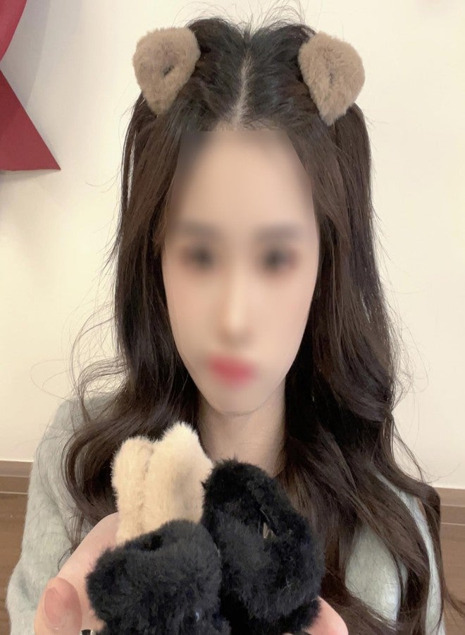UCCASA 4pcs Cute Plush Cat Ear Hair Clips - Winter Fuzzy Cute Claw Clips Soft Non-Slip Small Bangs Claw Clips, Black Brown Cat Ear Broken Mini Hair Clips Accessories for Women Decoration - Image 4